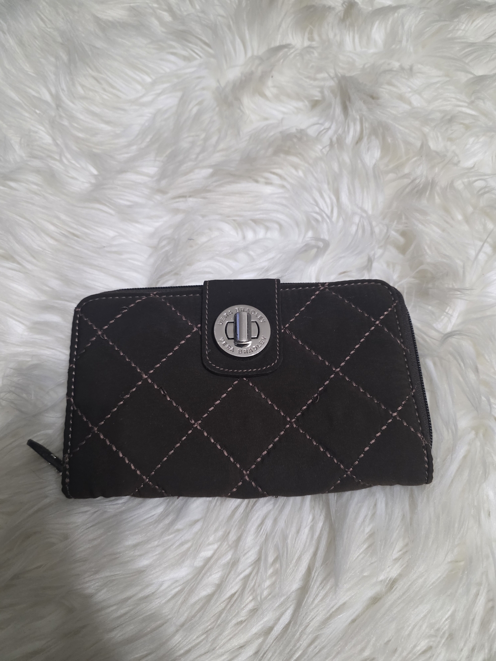 Vera Bradley Black Quilted Wallet with Pink Stitching